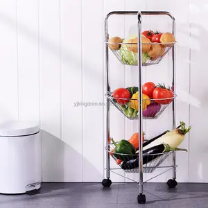 Oem 547-66 mutfak İşlevli 3 katmanlı metal meyve sebze depolama sepeti tekerlekler ile standı