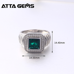 Business Simple Classic Style Created Green Princess Square Cut <strong>Emerald</strong> Nano Sterling <strong>Silver</strong> Engagement Bands or <strong>Rings</strong> for Men - Product Image 2
