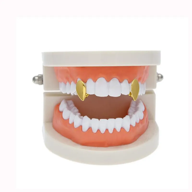 Blues factory price bling bling iced out single vampire fang Teeth grillz with silver gold rose gold black color