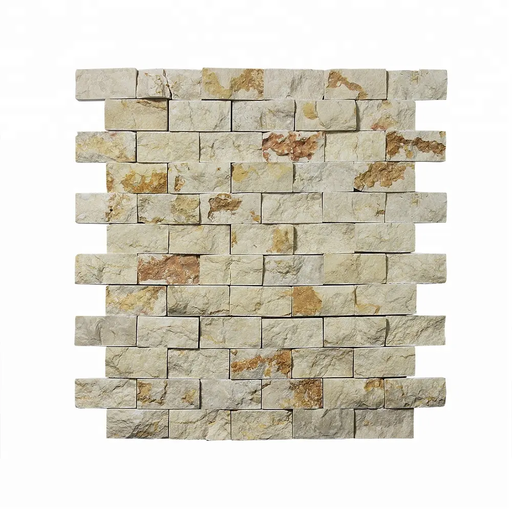 Modern Design Home Decoration Split stone Wall Tile Sunny beige limestone 1"X2" Split face Brick mosaic