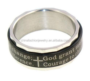 Classical Unique Stainless Steel Lord's Prayer <strong>Spinner</strong> <strong>Ring</strong> in Black Ion-Plated - Product Image 2