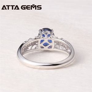 Exquise Coupe Ovale Bleu Saphir Or Blanc Plaqué Platine 925 Bague en Argent Sterling Pour <span class=keywords><strong>Les</strong></span> Femmes Anniversaire Cadeau - Product Image 3