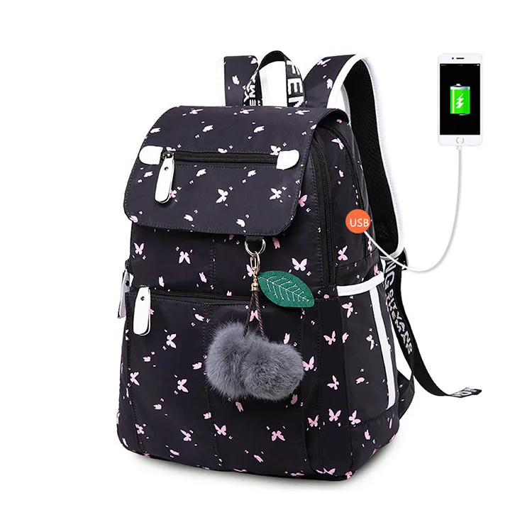 Fashion girl Canvas Teenager Book Campus Travel Backpack 3D Digital Printing School Bag Wholesale with usb charging