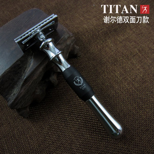 ชุดโกนหนวด Titan,ชุดโกนหนวดมีด้ามจับโลหะขอบสองด้านเพื่อความปลอดภัยพร้อมแปรง