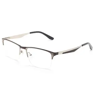 Avrupa stil erkek gözlük camı çerçeveleri beyefendi Metal yarı-çerçeve optik gözlük çerçeveleri