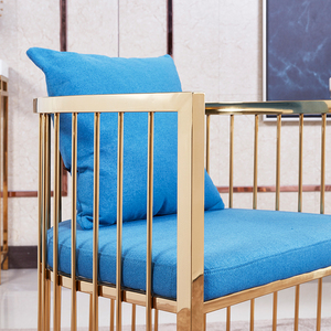 Salón de hotel sillas de ocio de acero inoxidable moderno cómodo respaldo de alta densidad esponja sillón de oro - Product Image 3