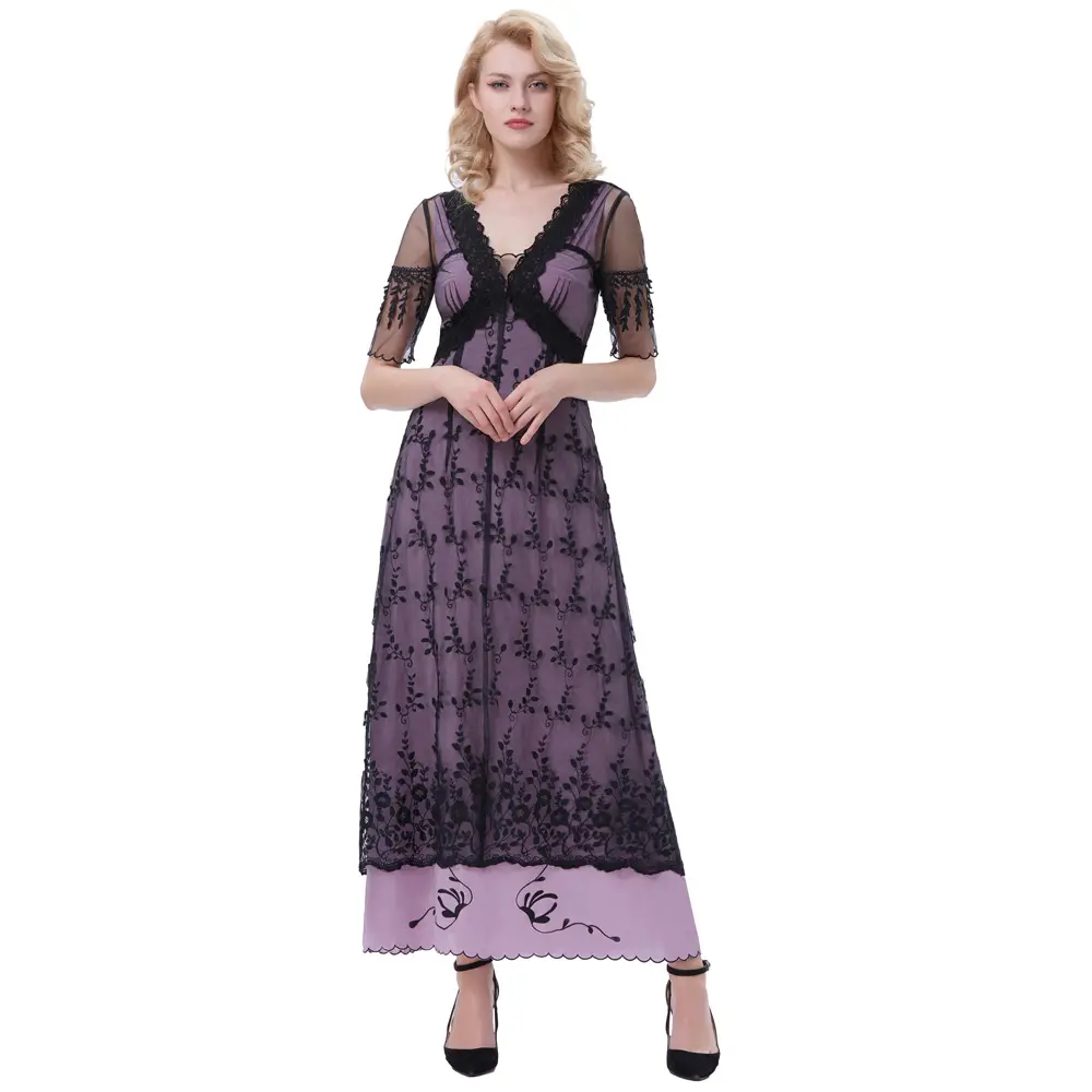 BP Sexy Frauen Retro Vintage Halbarm V-Ausschnitt schwarze Spitze viktoria nischen Stil Kleid