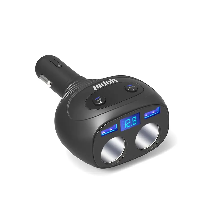 Voltmeter LED Kabel USB untuk Mobil dengan Twin Socket Extender Dual USB Charger Mobil 12 V Soket