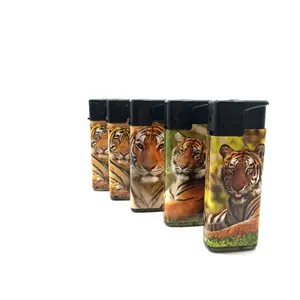 Factory cheap price electronic gas cigarette briquet lighter windproof , with normal label -tiger,very popular for souvenir