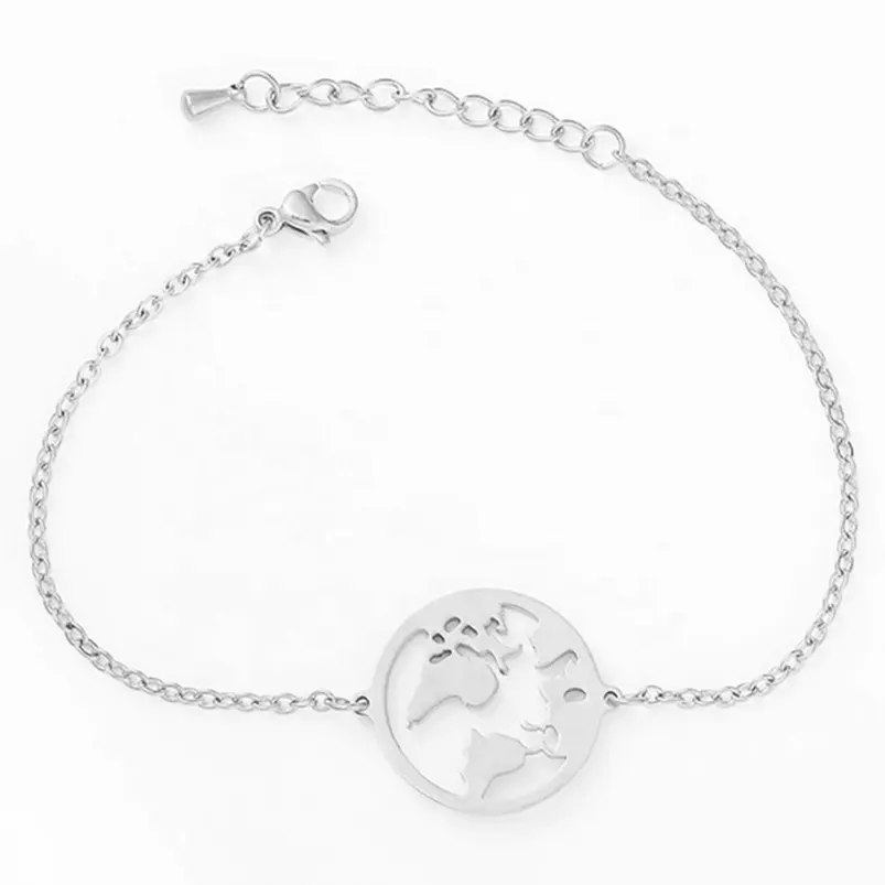 316 stainless steel world map jewelry fashion women bracelet for men