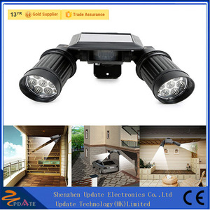 Solar powered Led lights PIR Motion Sensor dual head adjustable headlamp waterproof 14 LED wall Night Light for garden yard - Product Image 1