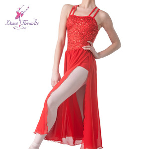 Doppio Cinturino Rosso Vestito di Paillette per le Ragazze di Balletto, lirica e Contemporanea Danza Costumi di Prestazione 18019-1 - Product Image 5