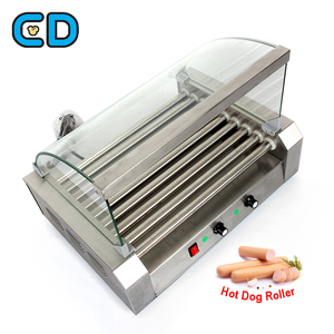 Automatic Hot Dog Griller Maker Stainless Steel 9 Roller <strong>Hotdog</strong> Roller Grill <strong>Machine</strong> With Tempering Glass Cover - Product Image 1