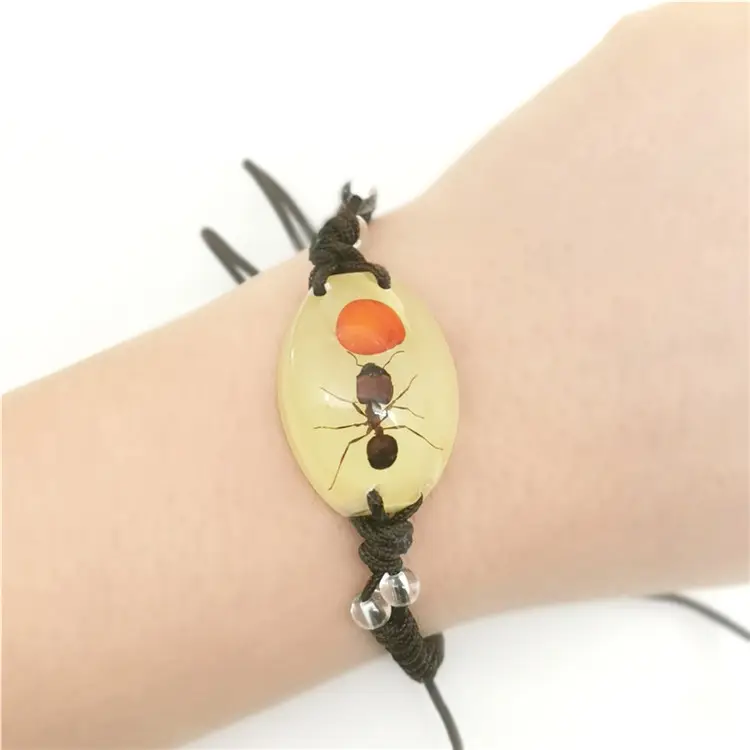 Braccialetti luminosi Fagiolo Rosso Naturale Ant Fatti A Mano Reale Insetto Bande di Mano Glow In The Dark Regali Degli Uomini Delle Donne Del Braccialetto Amico gioielli