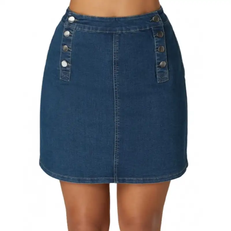 Синяя джинсовая короткая юбка, женская одежда, сексуальная двубортная функциональная джинсовая юбка на пуговицах, модная мини-юбка с высокой талией