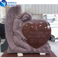 Pierre funéraire en granit rouge SH STONE, prix avantageux, forme de cœur d'ange unique, monument funéraire pour cimetière