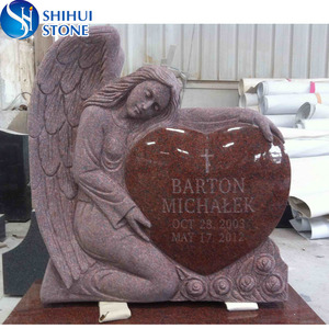 Pierre funéraire en granit rouge SH STONE, prix avantageux, forme de cœur d'ange unique, monument funéraire pour cimetière - Product Image 2