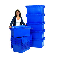 Boîtes de rangement empilables en plastique robuste JOIN 80L, boîtes de déménagement, conteneur avec couvercle attaché et poignées