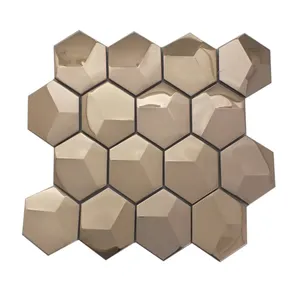 Металлическая мозаичная плитка из нержавеющей стали, плитка в виде пирамиды, шестигранная кухонная плитка, настенная кирпичная плитка, металлическое зеркало, Настенный дизайн