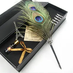 प्राचीन मोर पंख धातु Nibbed कलम लेखन कलम डुबकी कलम उपहार