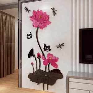 Stiker Dinding Seni Bunga <span class=keywords><strong>Lotus</strong></span> China, Tahan Air untuk Kamar Tidur, Stiker Dinding Dekoratif Rumah