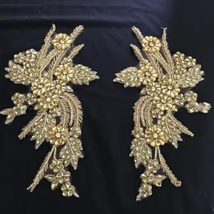 In gold bridal dress back side handmake crystal beads dress decorative patch