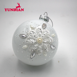 8 cm Parel Wit Glas Kerst Bal ornamenten Voor Xmas Tree Decoratie
