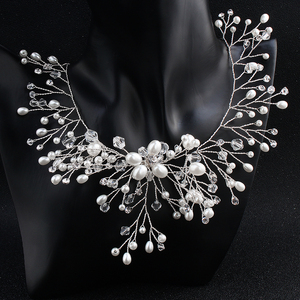 Conjunto de Collar y Aretes de Perlas de Marfil Hechos a Mano con Pedrería, Joyería de Collar y Aretes de Novia para Bodas - Product Image 4