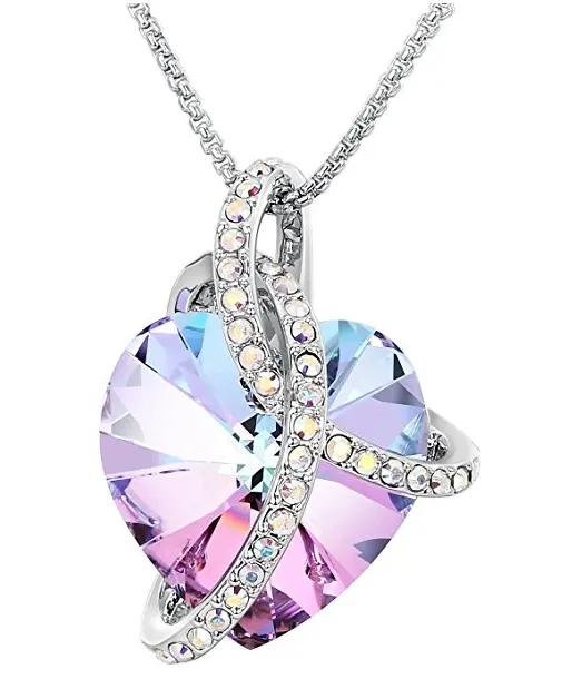 YCP7287 Mother's Day Gift 925 Sterling Silver Purple Blue Heart Pendant Jewelry with Crystals