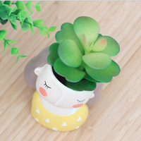 Dapat disesuaikan keramik putih pot bunga tanaman sukulen Mini desain kartun lucu vas silinder mengkilap untuk digunakan di rumah