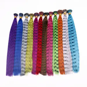 Colorful Stripes Bonded Hair Extension Women Long Straight Synthetic Hair Animal hair