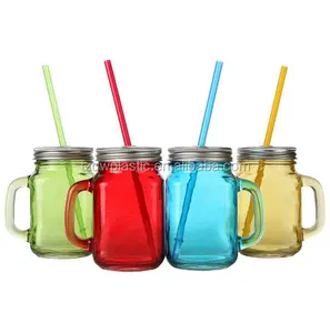 Các Loại Màu Sắc Mason Jar Cốc Có Nắp Thiếc Và Ống Hút Nhựa. 17.5 Oz. Mỗi Người. Kính Uống Thời Trang Cũ-Gói 4.