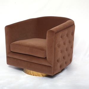 Canapé en forme de U, siège en baril, tissu velours, style moderne, Base en métal doré, luxe, canapé de salon - Product Image 2