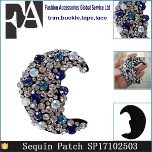 Fashion Wit Blauw Kralen Crystal Rhinestone Maan Naaien Handgemaakte Kralen Patches Applicaties - Product Image 6