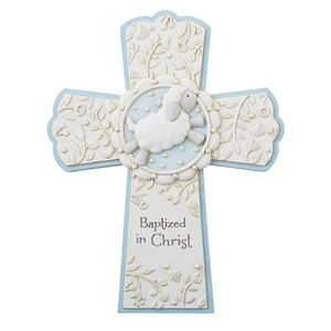Bleu Baptisé Résine Christ Croix Religieux Souvenirs Pour Bébé - Product Image 1