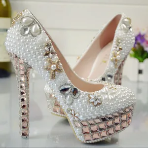 BS033 scarpe da sposa con tacco alto bianco perla da donna scarpe da sera da donna scarpe da san valentino