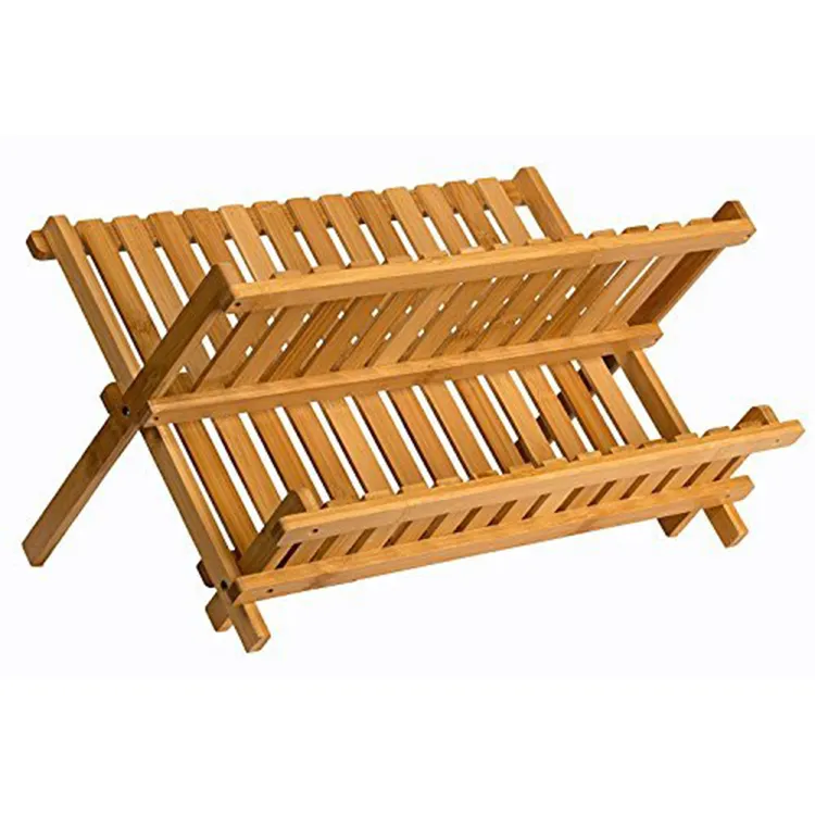 Houten Afdruiprek Plaat Rack Inklapbare Compact Schotel Droogrek Bamboe Afdruiprek