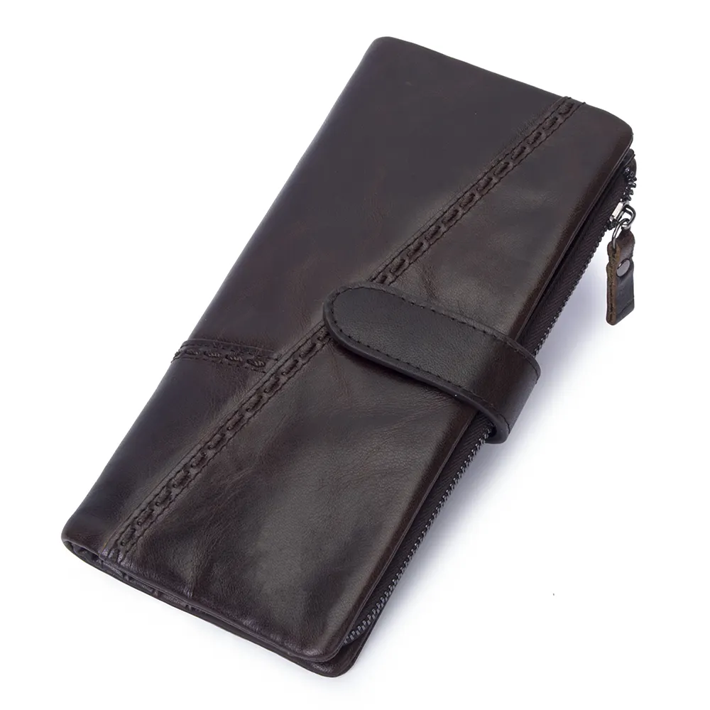 Wholesale Cowhide Leather Men Long Wallet Manufacturer Large Capacity Card Holder Purse with Removable Pocket