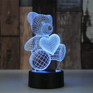 Sevimli Kalp Ayı 3D LED illusion Gece Işık Masa Masa Lambaları, Elstey Çocuklar Hediyeler için USB Şarj ile 7 Renk Değiştirme Işıklar