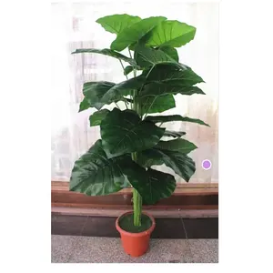 Scindapsus dorées artificielles de 100 cm de hauteur, 1 pièce, plante bonsaï ornementale à feuilles rondes et à rayures vertes