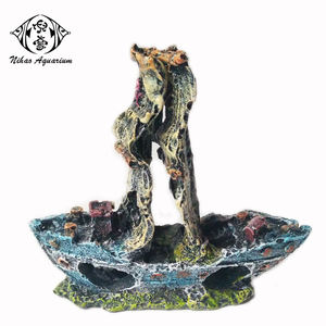 Modèle de <span class=keywords><strong>bateau</strong></span> en bois miniature représentant un navire en ruine, ornements pour aquarium - Product Image 3