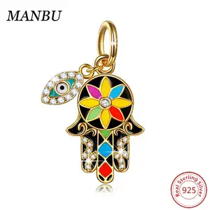 925 monili 18k oro evil eye smalto multi colore sterling charms in argento 08067