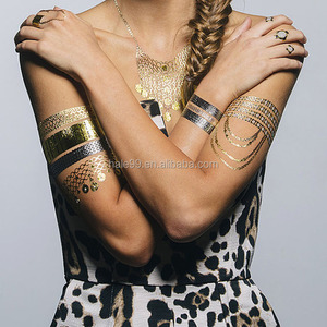 Tahan Air Kulit Aman Tubuh Seksi Logam Emas Sementara Tato Stiker - Product Image 6