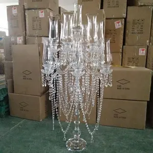 Candelabros de 13 cabezas de estilo europeo, piezas centrales de cristal para bodas