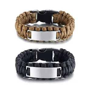 Custom logo stainless steel plate paracord survival bracelet