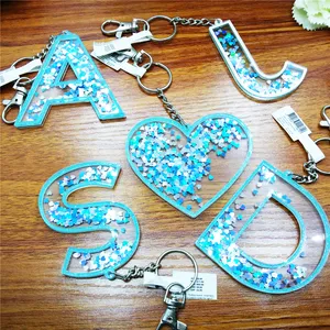 משלוח מדגם מותאם אישית אקריליק Keychain S מכתב Keychain גליטר אקריליק קסם