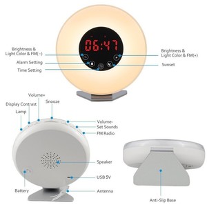 2017-clasificado despertador digital luz amanecer reloj despertador con multicolor luz de la noche - Product Image 2