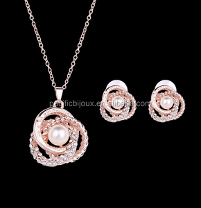 Parigi eleganza zircone set collana di perle per le donne in oro rosa elegante perla gioielli set - Product Image 1