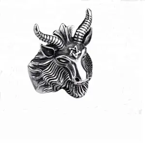 Satan jewelry best sell stainless steel Six-pointed star animal goat ring DM 286