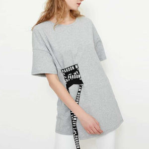 Bianco nero gry intorno al <span class=keywords><strong>collo</strong></span> in cotone lunghi sciolti T-Shirt made in china - Product Image 5